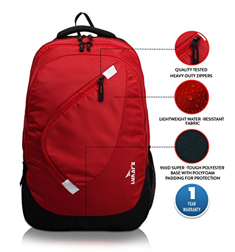 Lunar's Comet 35L Water Resistant Casual Backpack - 3 Compartments, Anti - Theft Internal Organiser, 1 Year Warranty (Red): Amazon.in: Bags, Wallets & Luggage